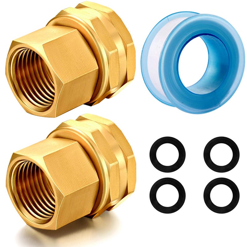 YELUN Solid brass Garden Hose Fittings Connectors Adapter Heavy Duty Brass Repair Female to Female Double Female dual water hose connector(3/4 "" GHT Female to 1/2 "" NPT Female) 2 Pcs - Image 1